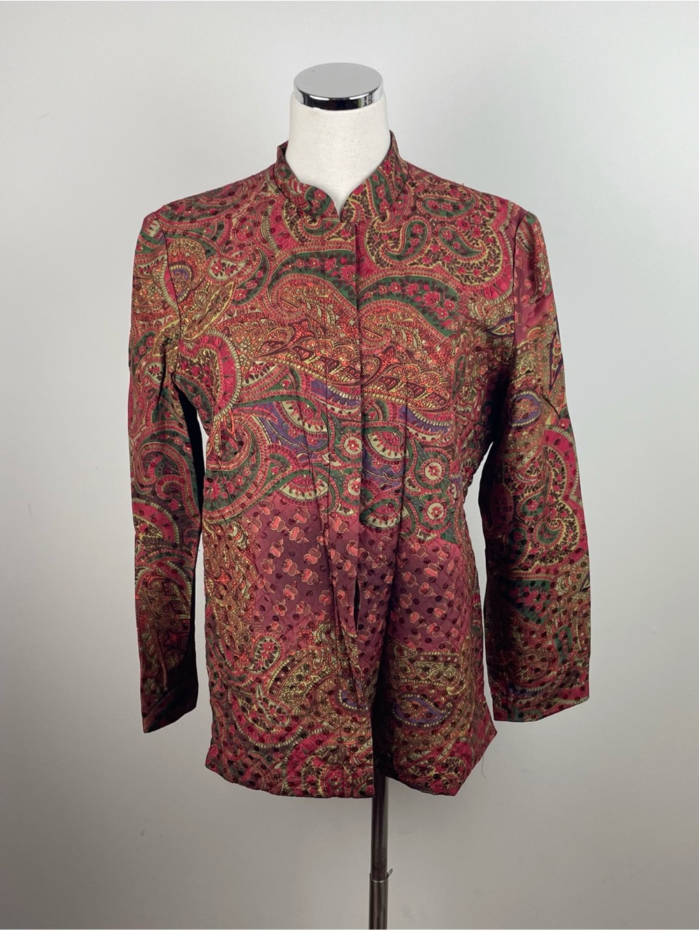 Maggy London 100% Silk Red Brown Paisley Blouse Top Women Size 10 Vintage